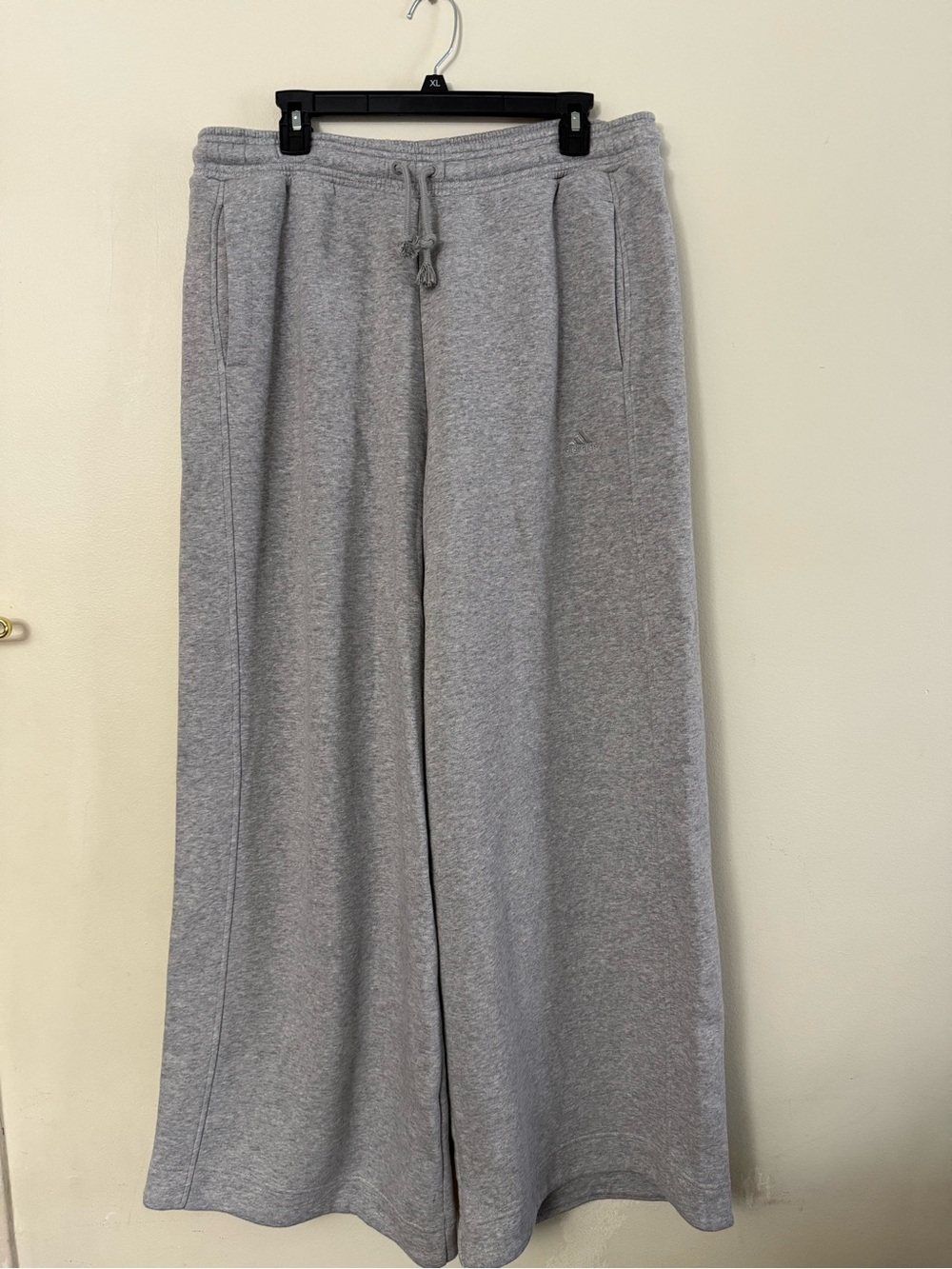 adidas women’s Wide-Leg Grey Jogger Sweatpants with Drawstring